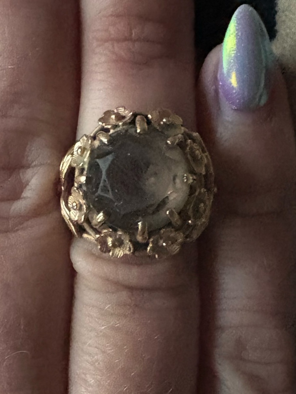 Gold Floral Statement Ring with Clear Gemstone